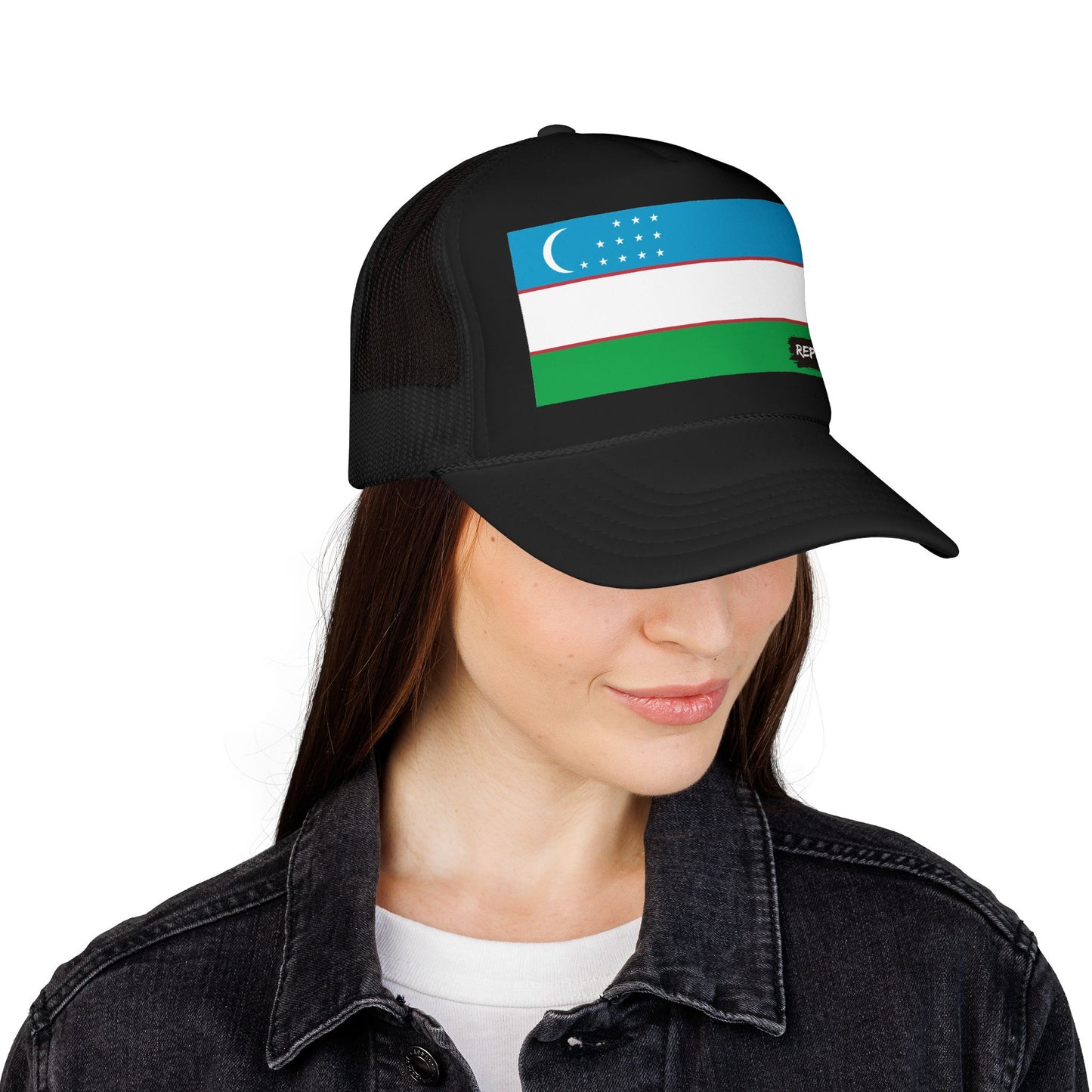 Uzbekistan Flag Foam Trucker Hat | Rep Ya Flag design