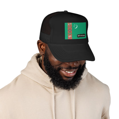 Turkmenistan Flag Foam Trucker Hat | Rep Ya Flag design