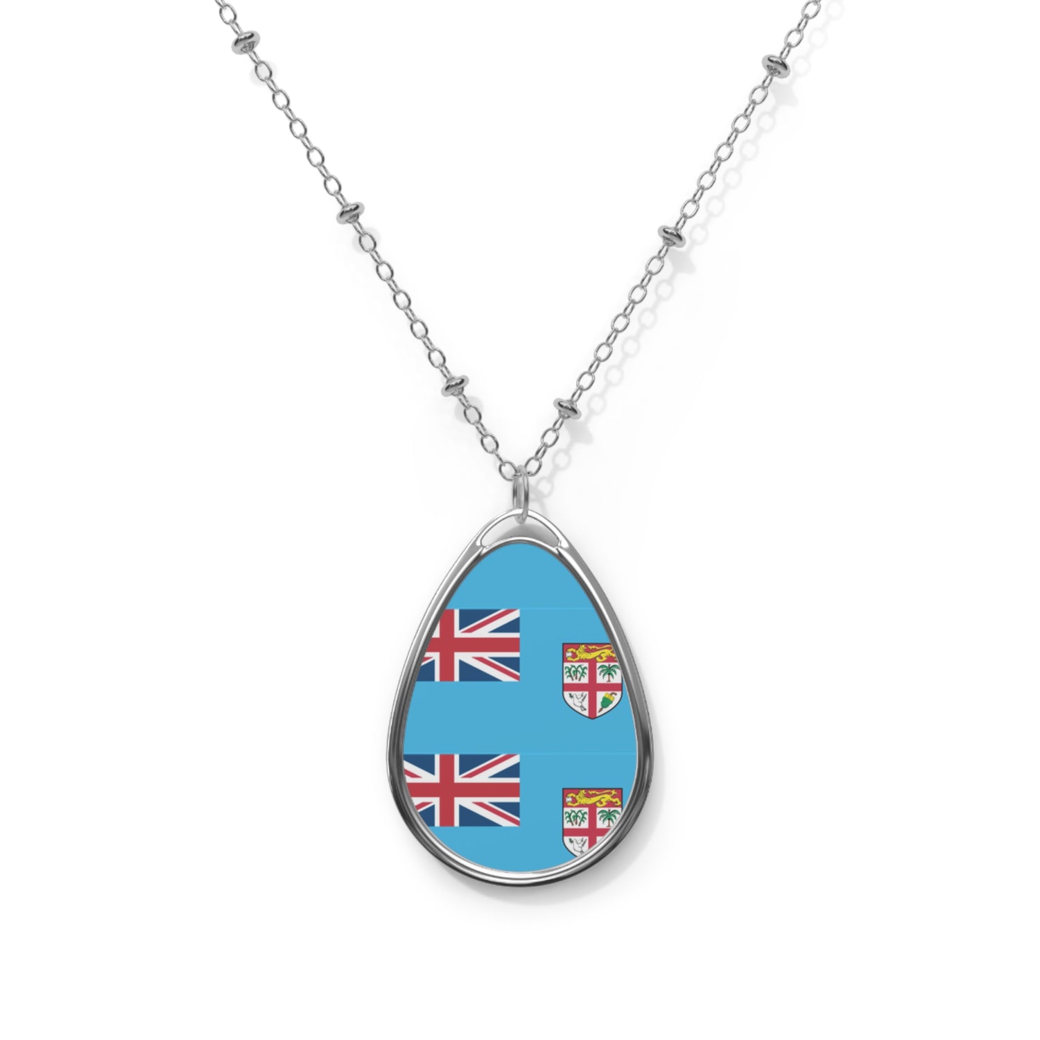 Fiji Flag Oval Necklace | Fijian Heritage Pendant | Rep Ya Flag