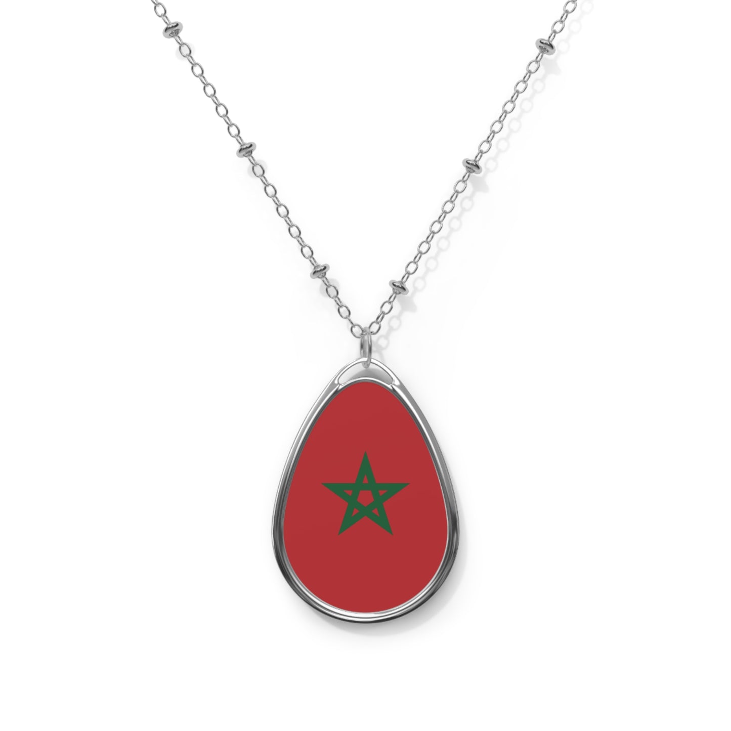 Morocco Flag Oval Necklace | Moroccan Heritage Pendant | Rep Ya Flag