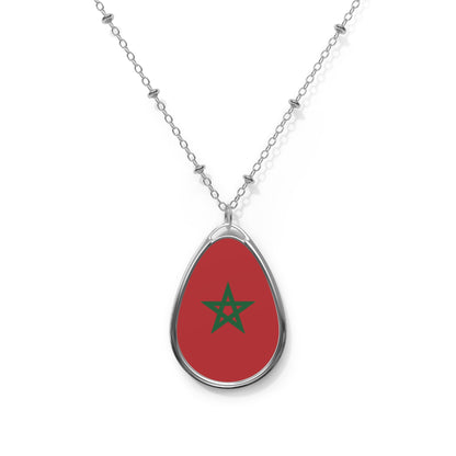 Morocco Flag Oval Necklace | Moroccan Heritage Pendant | Rep Ya Flag