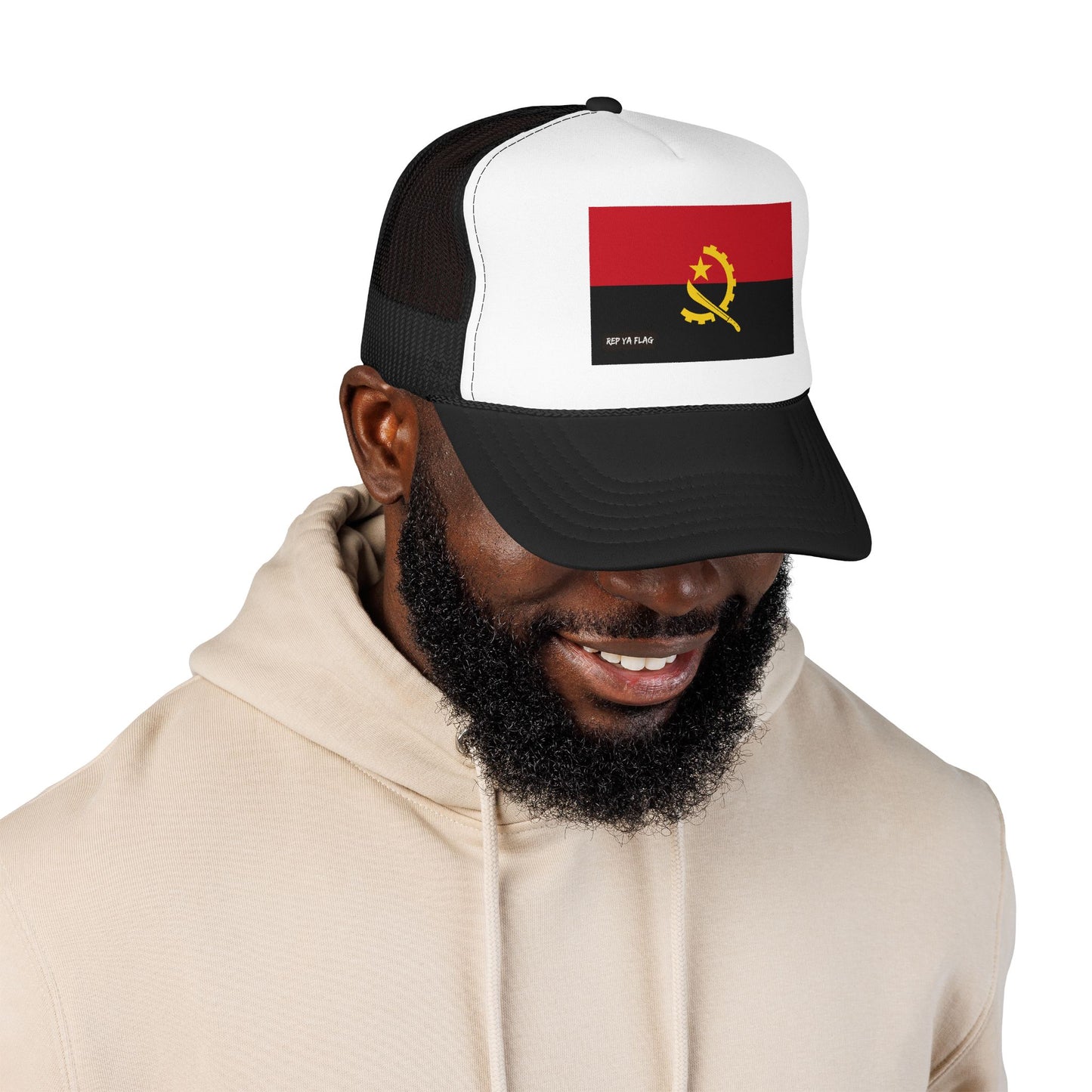 Angola Flag Foam Trucker Hat | Angolan Pride Snapback Cap | Rep Ya Flag