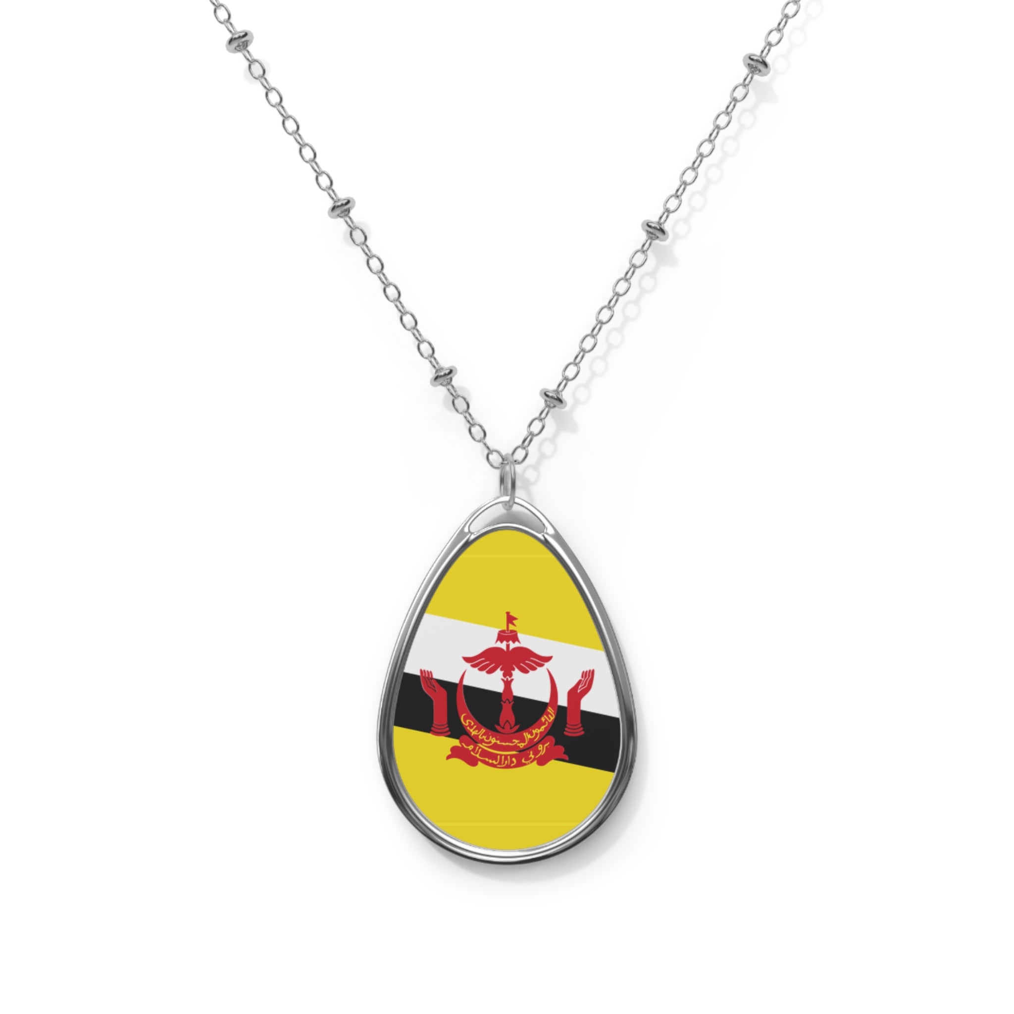 Brunei Flag Oval Necklace | Bruneian Heritage Pendant | Rep Ya Flag