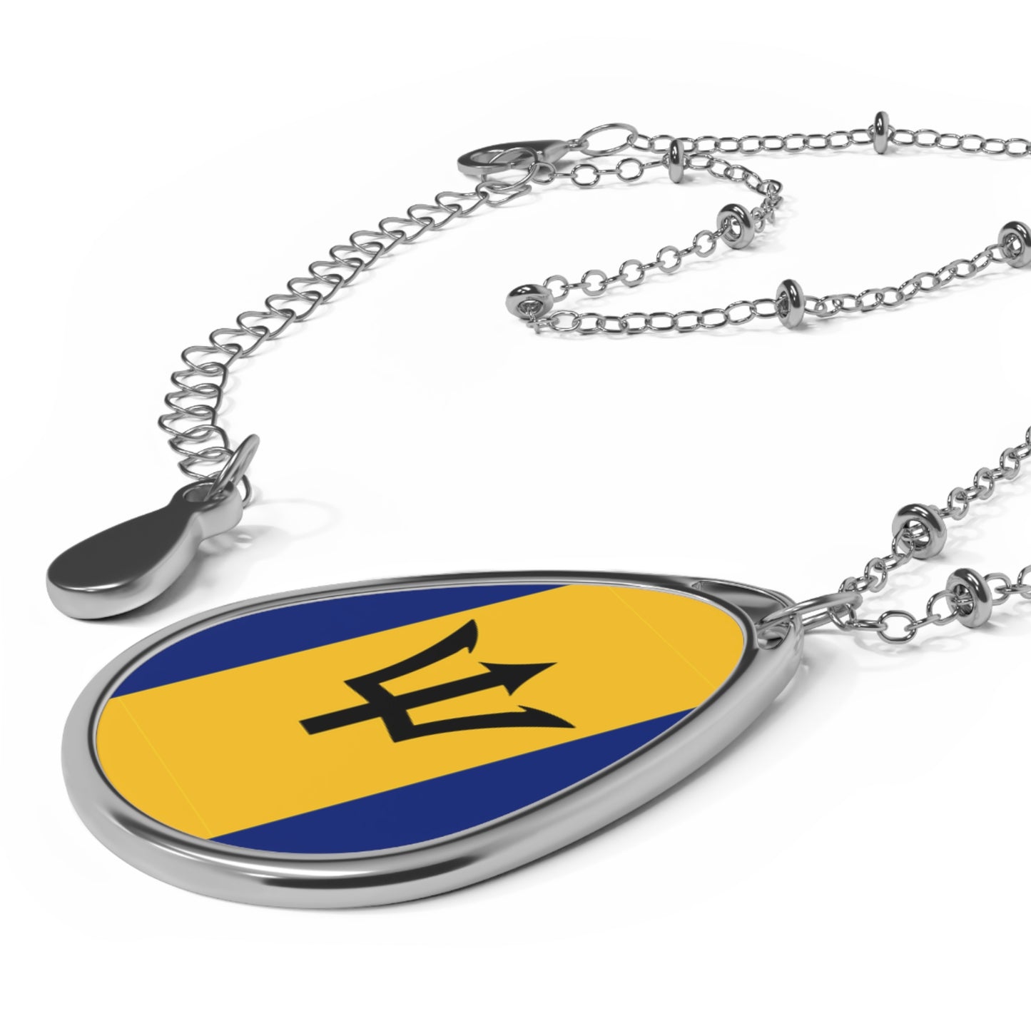 Barbados Flag Oval Necklace | Barbadian Pride Patriotic Jewelry | Rep Ya Flag