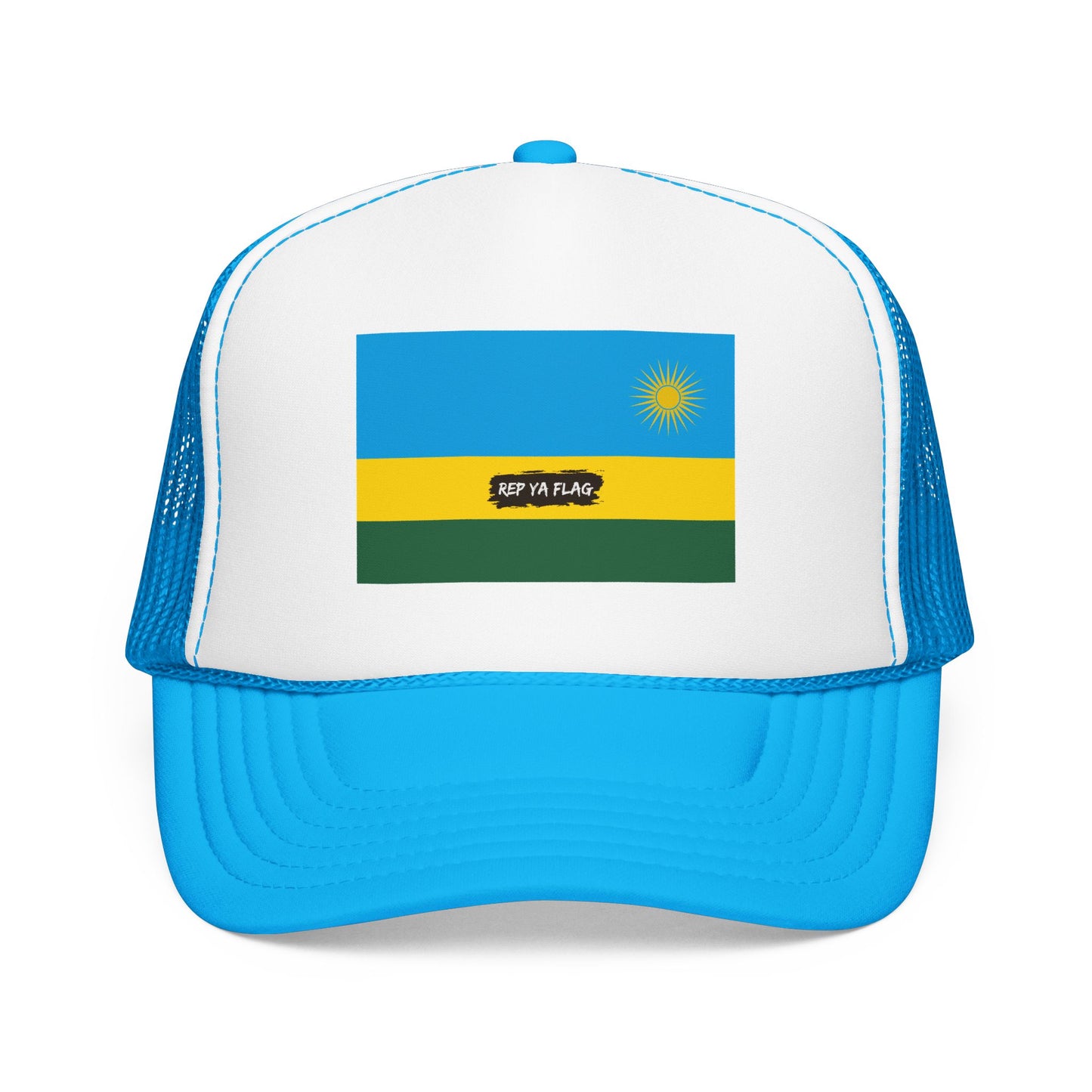 Rwanda Flag Foam Trucker Hat | Rwandan Pride Snapback Cap | Rep Ya Flag