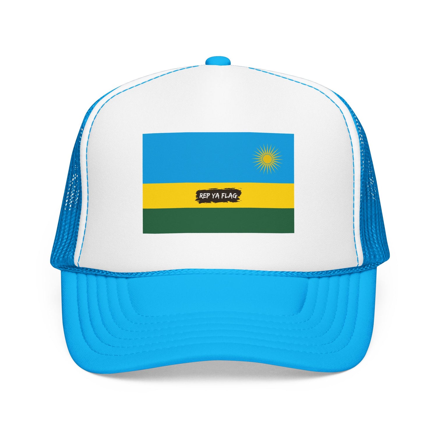 Rwanda Flag Foam Trucker Hat | Rwandan Pride Snapback Cap | Rep Ya Flag