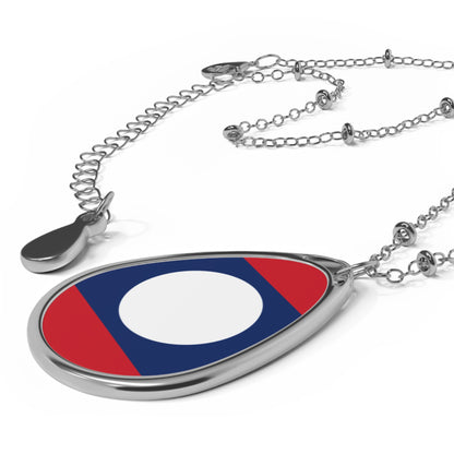 Laos Flag Oval Necklace | Laotian Heritage Pendant | Rep Ya Flag