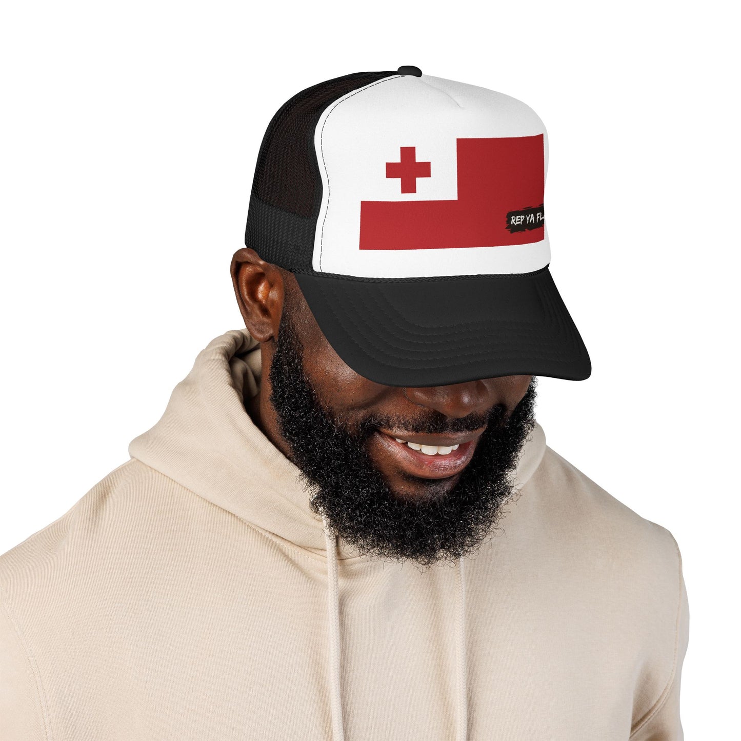Tonga Flag Foam Trucker Hat | Rep Ya Flag design