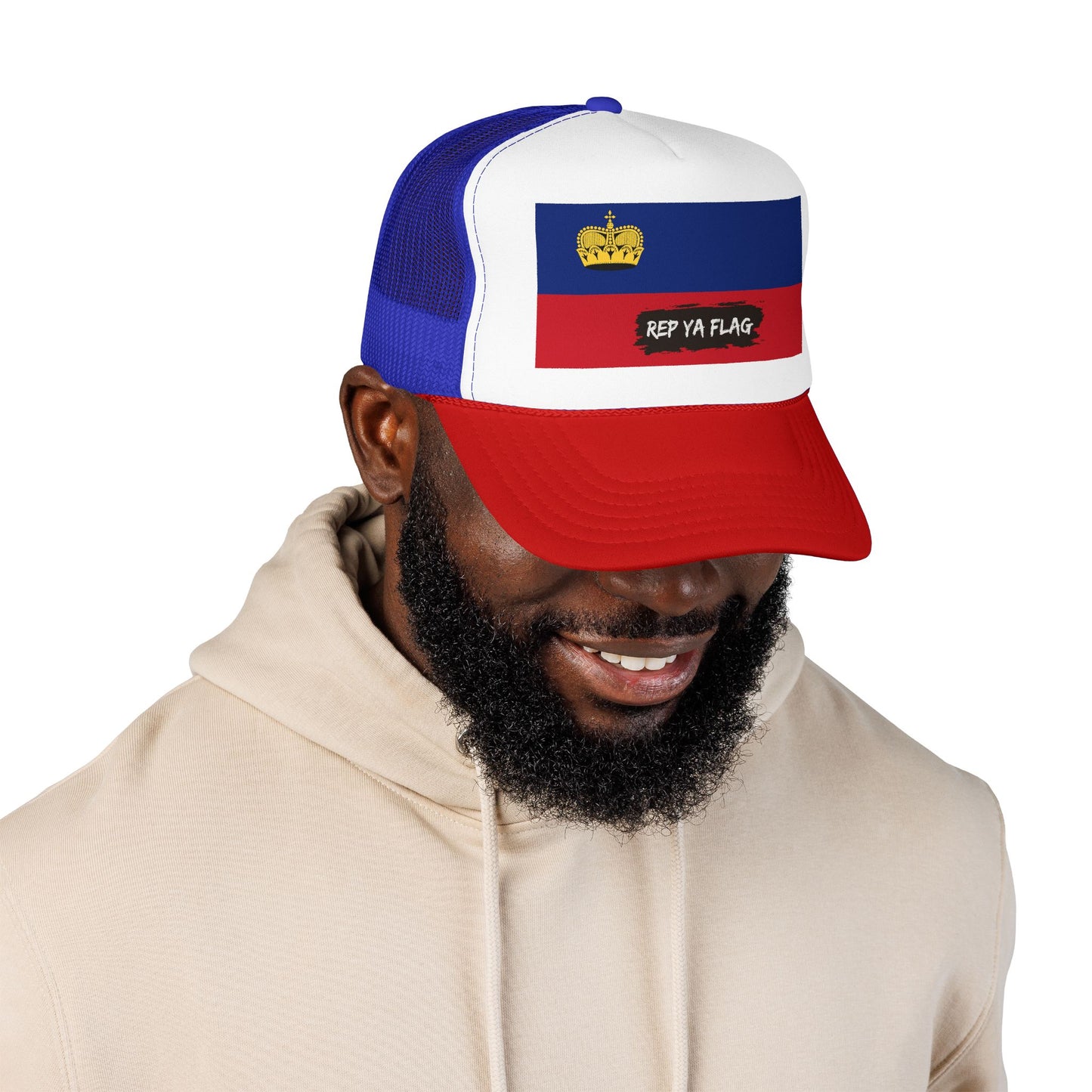 Liechtenstein Flag Foam Trucker Hat | Liechtensteiner Pride Snapback Cap | Rep Ya Flag