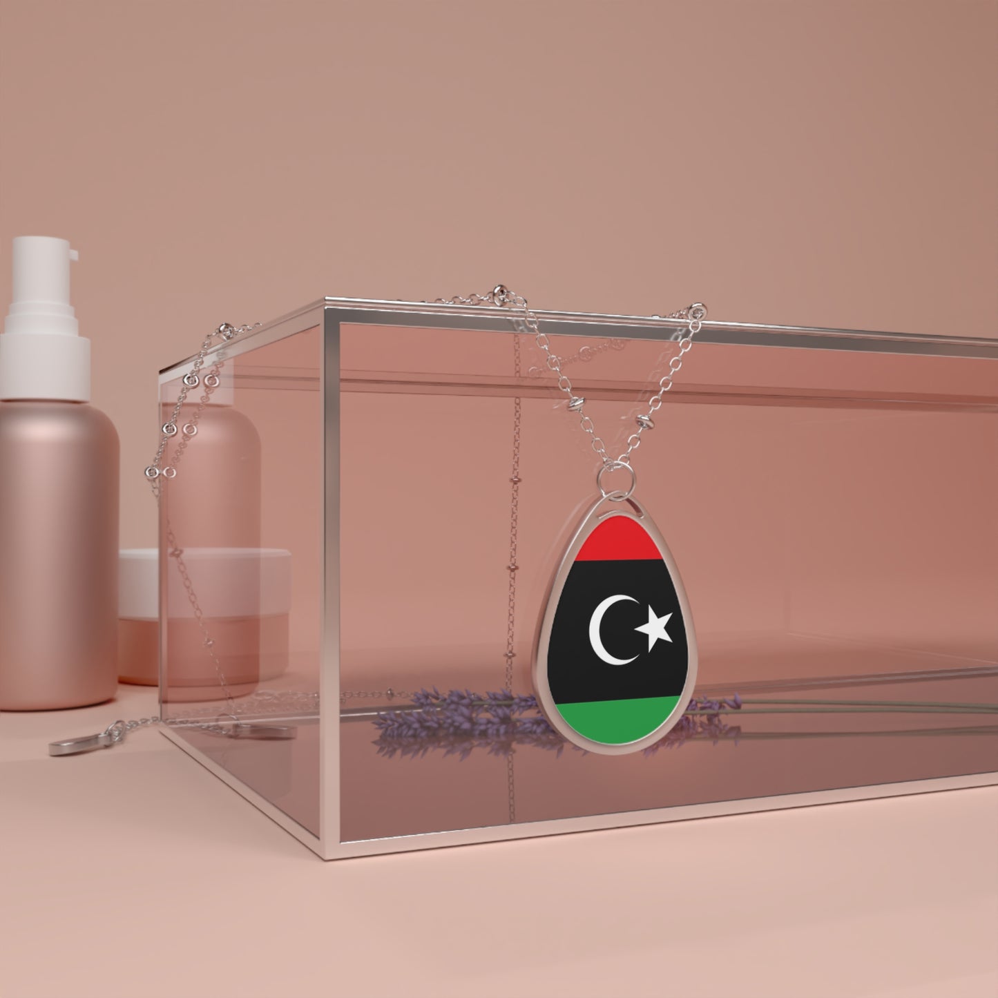 Libya Flag Oval Necklace | Libyan Heritage Pendant | Rep Ya Flag