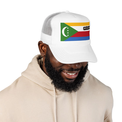 Comoros Flag Foam Trucker Hat | Comorian Pride Snapback Cap | Rep Ya Flag