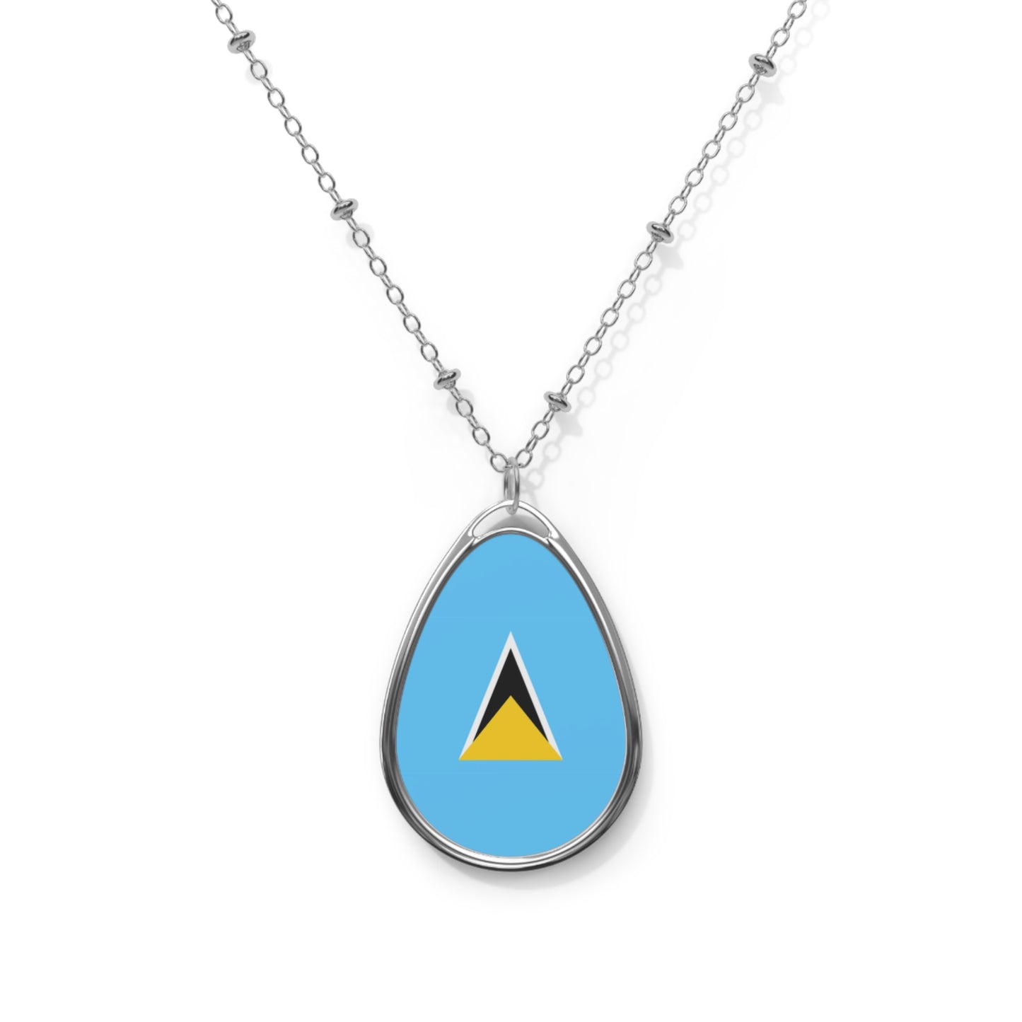 Saint Lucia Flag Oval Necklace | Saint Lucian Heritage Pendant | Rep Ya Flag