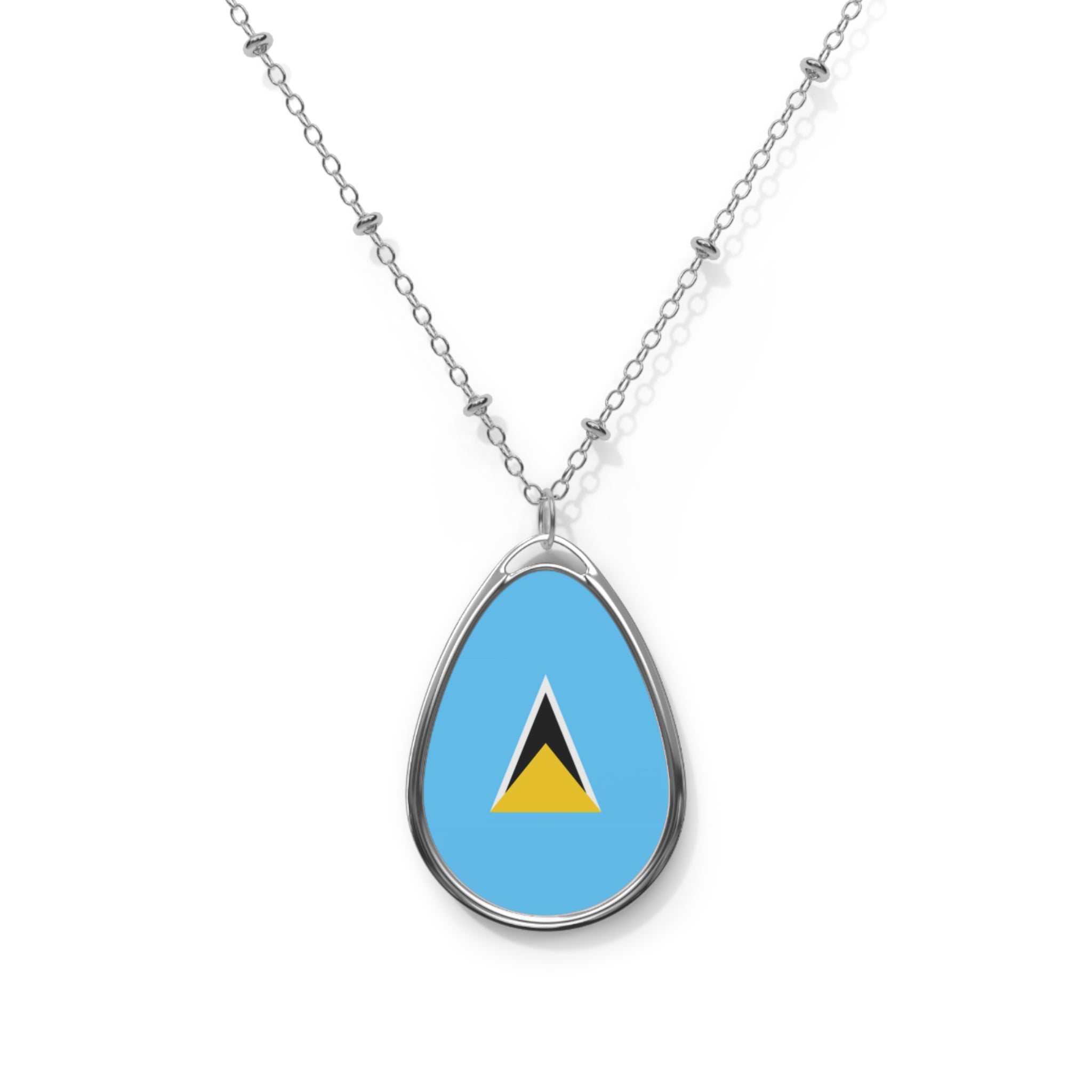Saint Lucia Flag Oval Necklace | Saint Lucian Heritage Pendant | Rep Ya Flag