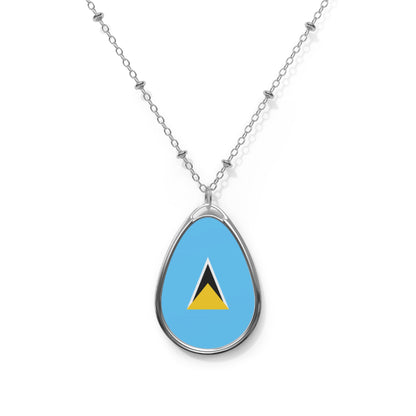 Saint Lucia Flag Oval Necklace | Saint Lucian Heritage Pendant | Rep Ya Flag