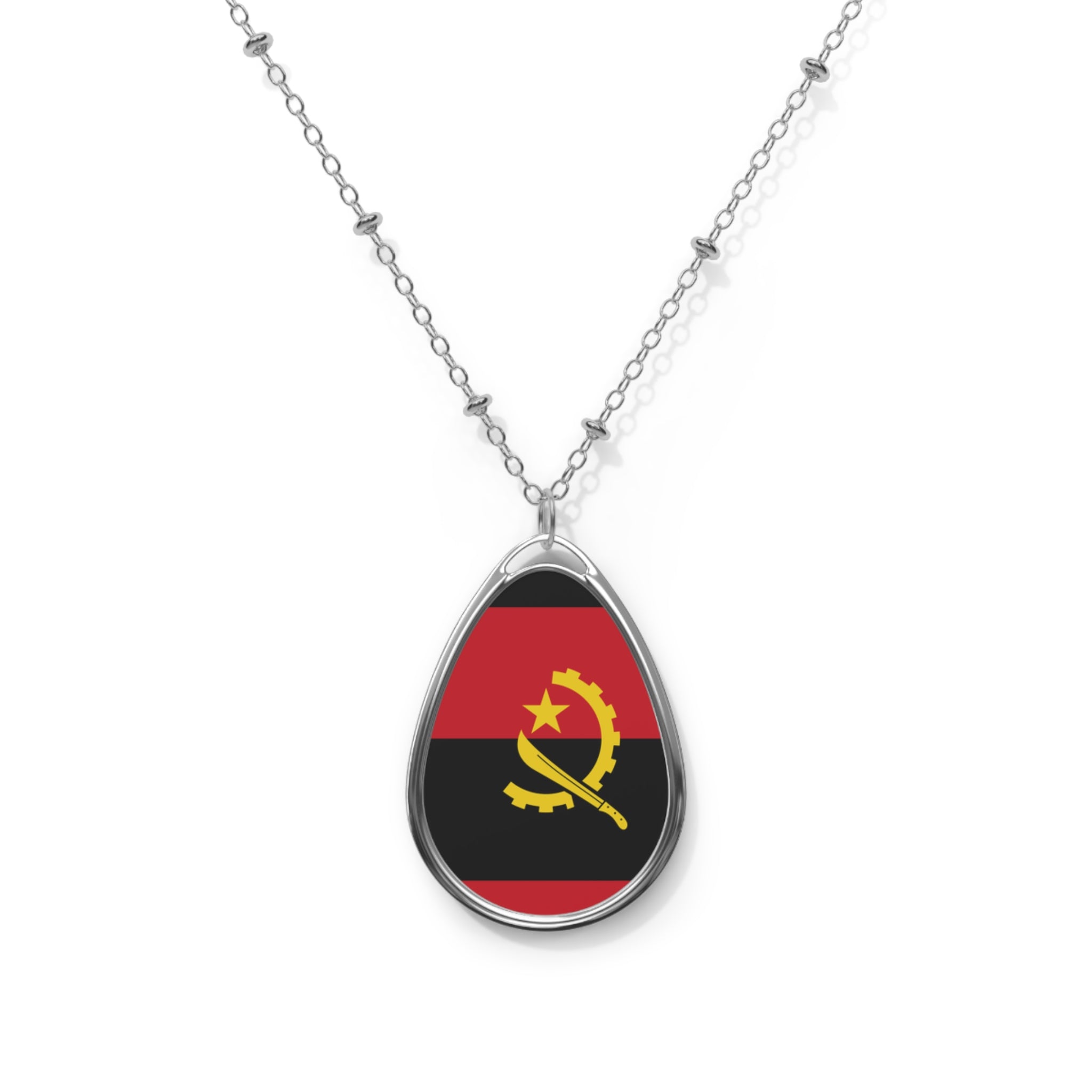 Angola Flag Oval Necklace | Angolan Pride Patriotic Jewelry | Rep Ya Flag