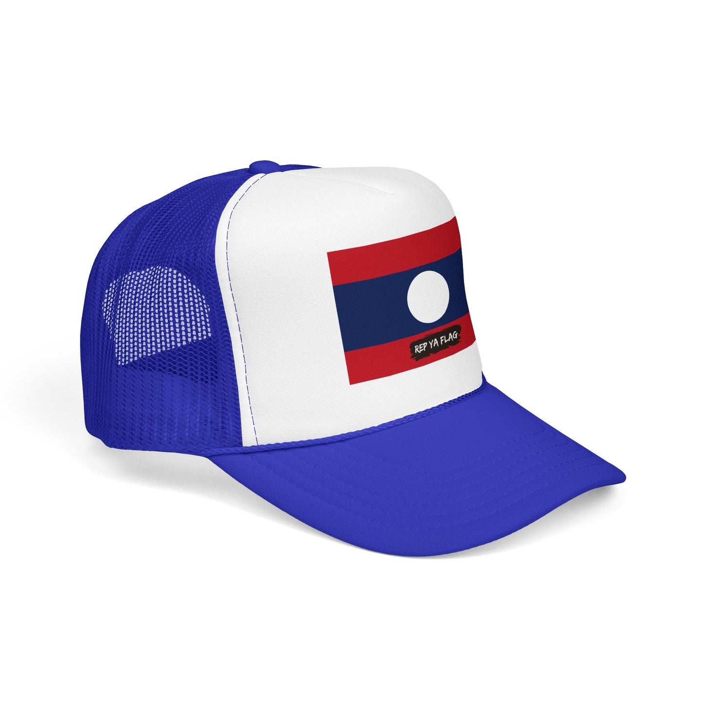 Laos Flag Foam Trucker Hat | Laotian Pride Snapback Cap | Rep Ya Flag