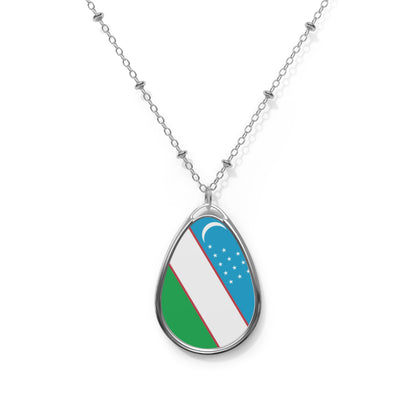 Uzbekistan Flag Oval Necklace