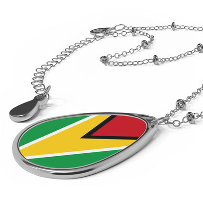 Guyana Flag Oval Necklace | Guyanese Heritage Pendant | Rep Ya Flag