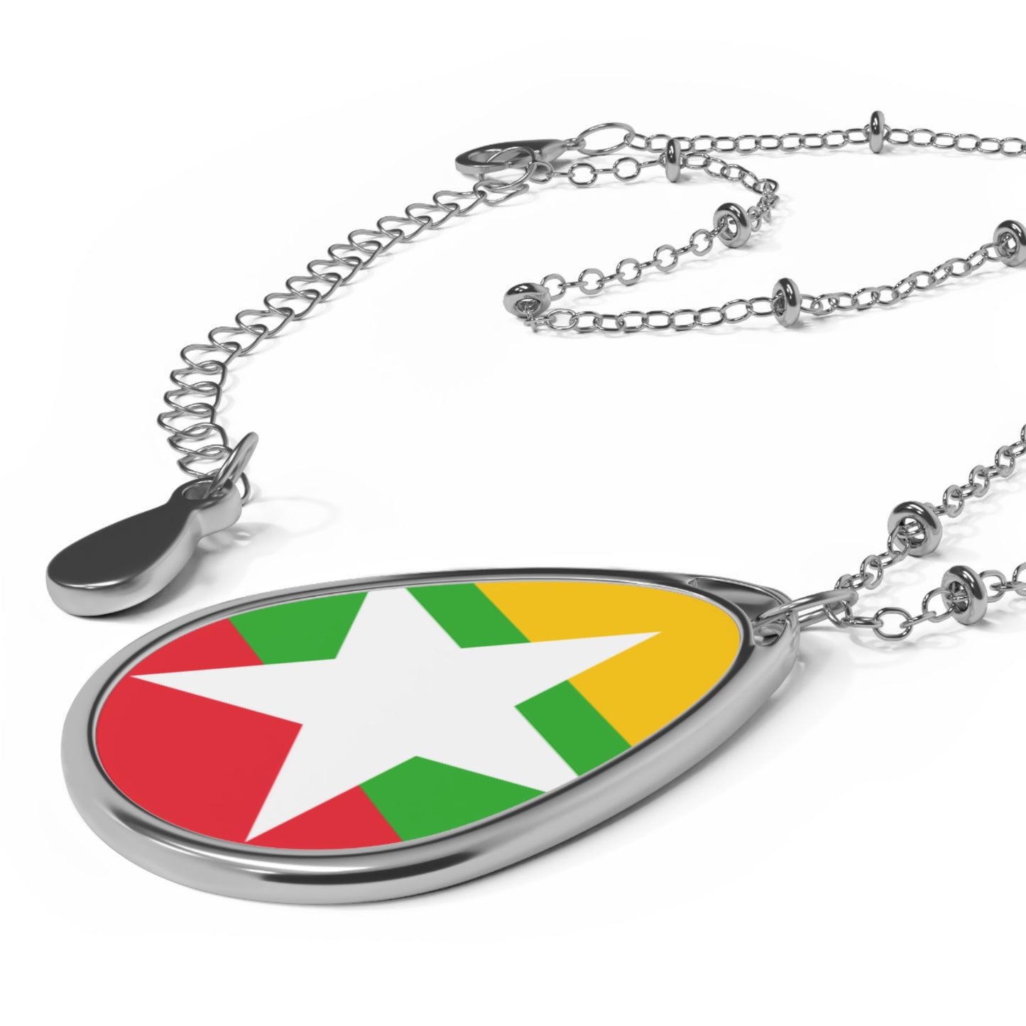 Myanmar Flag Oval Necklace | Burmese Flag Pendant | Heritage Jewelry | Cultural Gift | Rep Ya Flag