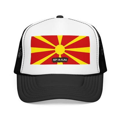 North Macedonia Flag Foam Trucker Hat | Macedonian Pride Snapback Cap | Rep Ya Flag