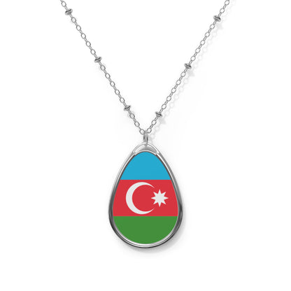 Azerbaijan Flag Oval Necklace | Azerbaijani Pride Patriotic Jewelry | Rep Ya Flag