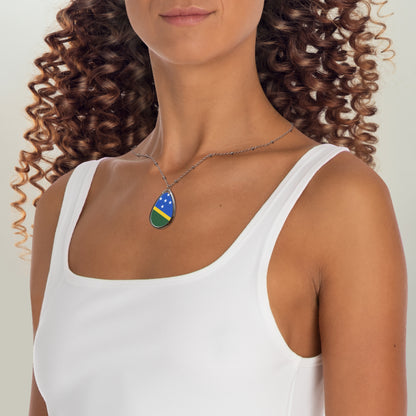 Solomon Islands Flag Oval Necklace | Solomon Islander Heritage Pendant | Rep Ya Flag