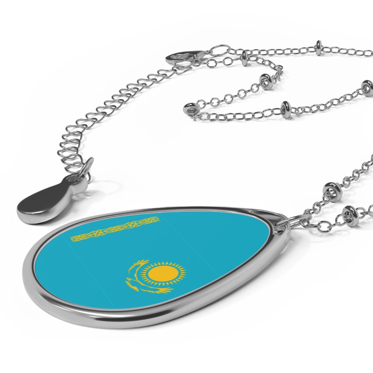 Kazakhstan Flag Oval Necklace | Kazakhstan Heritage Pendant | Rep Ya Flag