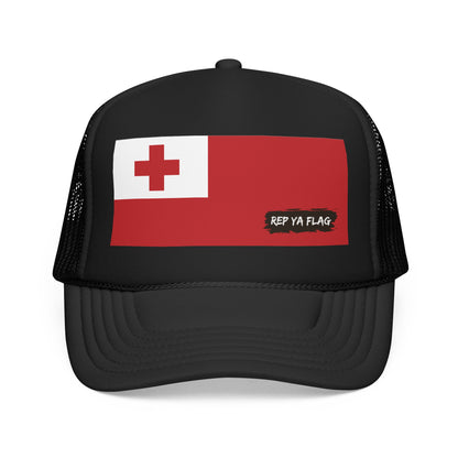 Tonga Flag Foam Trucker Hat | Rep Ya Flag design
