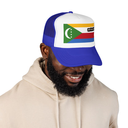 Comoros Flag Foam Trucker Hat | Comorian Pride Snapback Cap | Rep Ya Flag