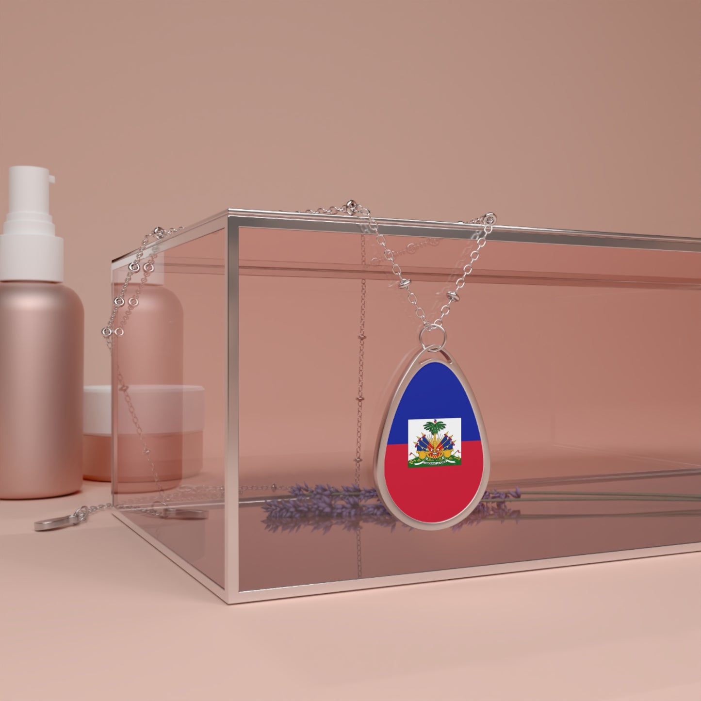 Haiti Flag Oval Necklace | Haitian Heritage Pendant | Rep Ya Flag