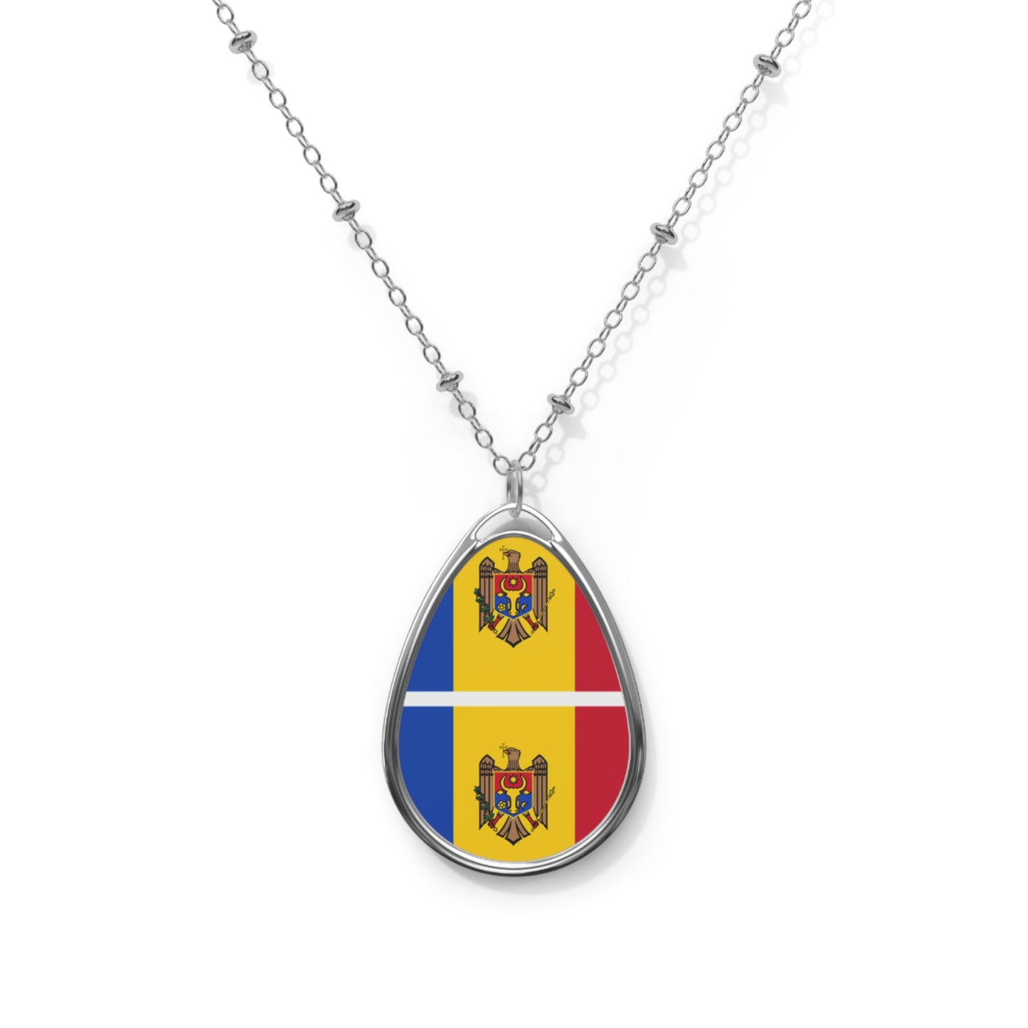 Moldova Flag Oval Necklace | Moldovan Heritage Jewelry | Rep Ya Flag Pendant Necklace