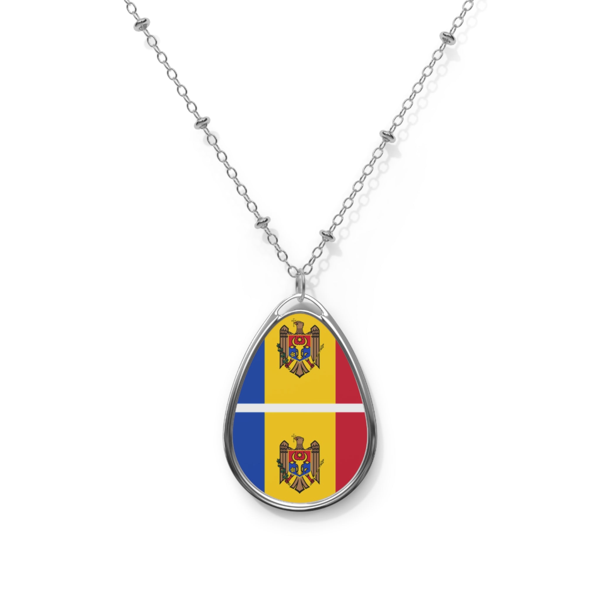 Moldova Flag Oval Necklace | Moldovan Heritage Jewelry | Rep Ya Flag Pendant Necklace
