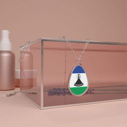 Lesotho Flag Oval Necklace | Basotho Heritage Pendant | Rep Ya Flag