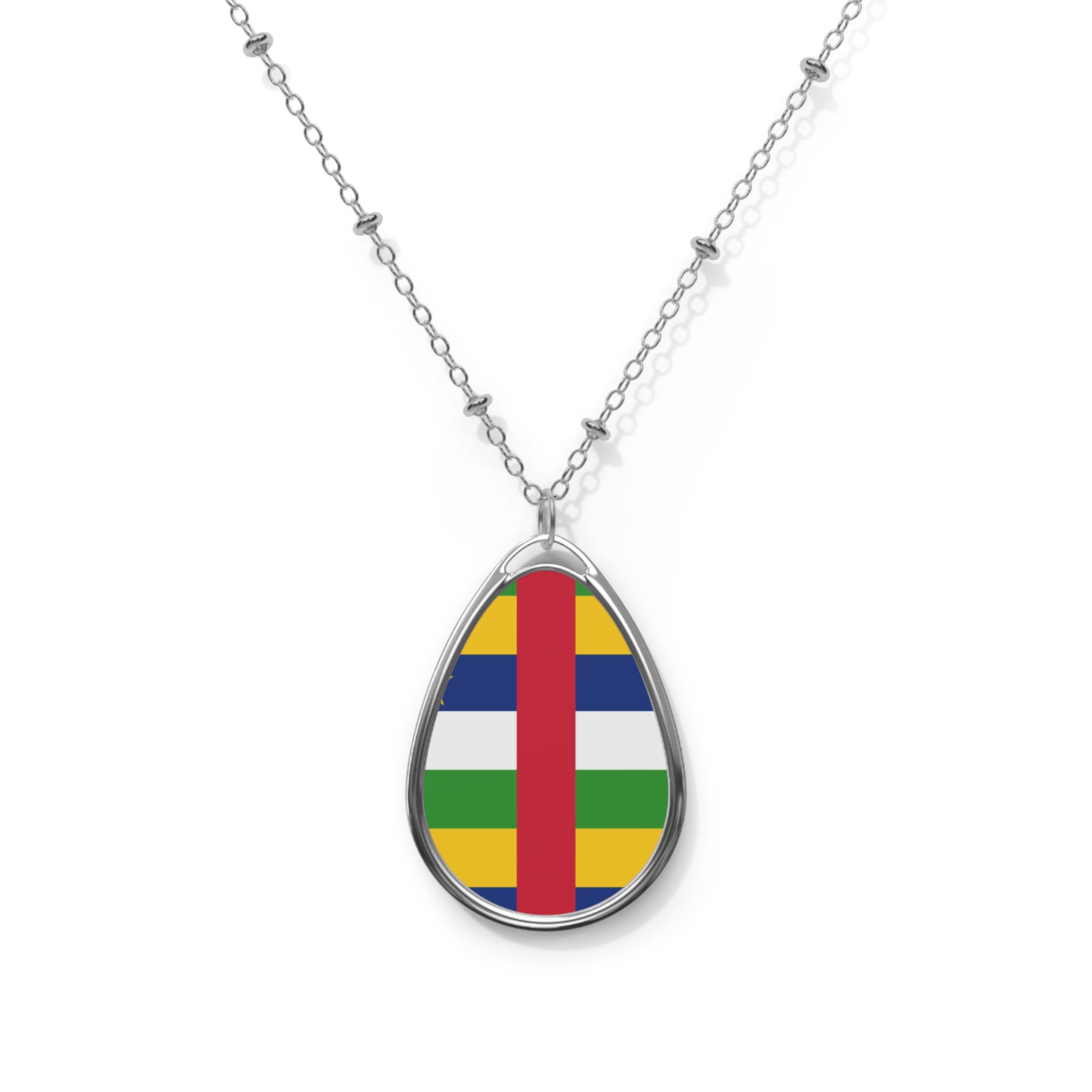 Central African Republic Flag Oval Necklace | Central African Heritage Jewelry | Rep Ya Flag