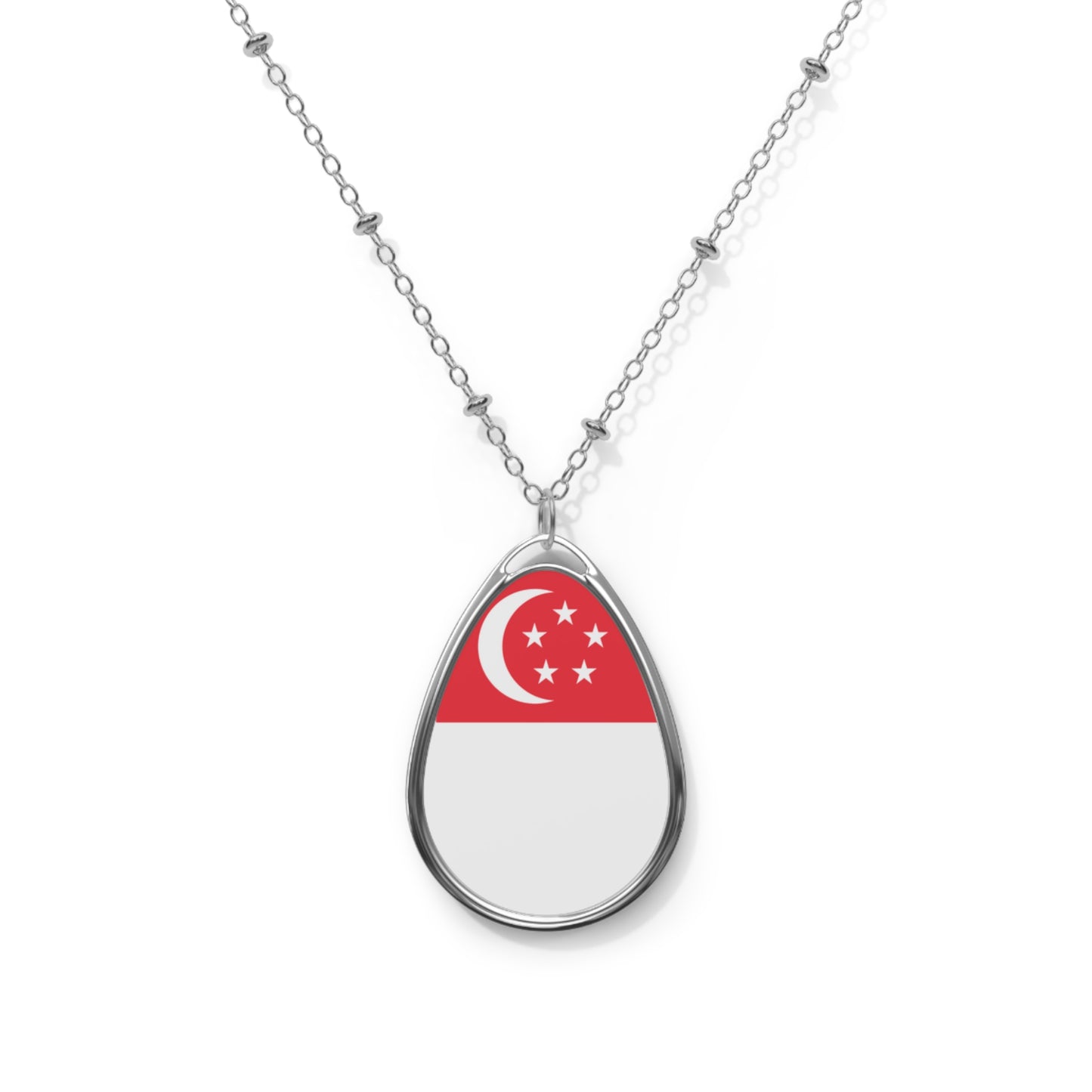 Singapore Flag Oval Necklace | Singaporean Heritage Pendant | Rep Ya Flag