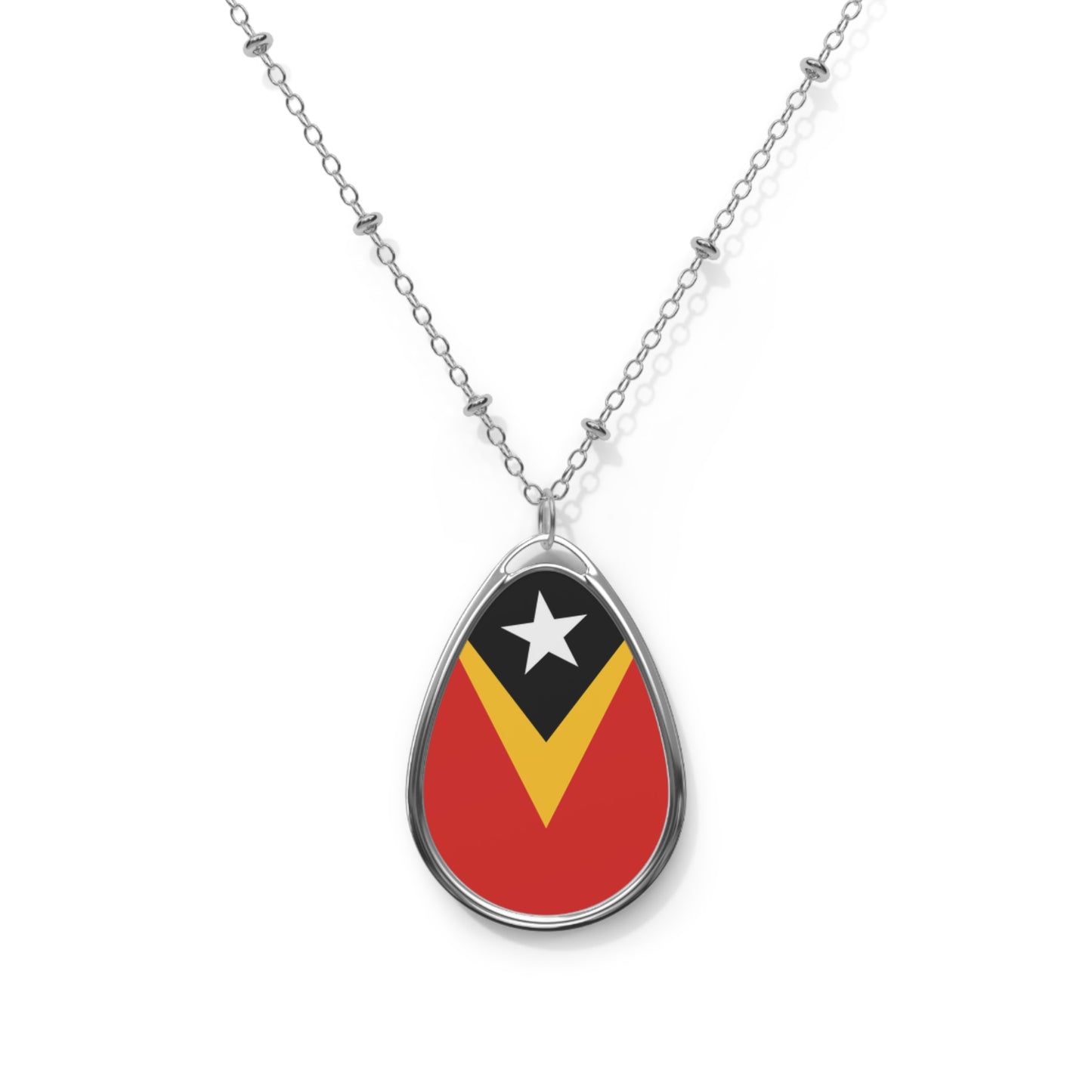 Timor Leste Flag Oval Necklace