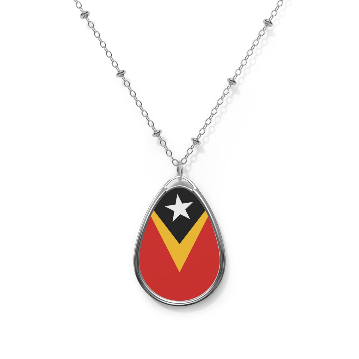 Timor Leste Flag Oval Necklace