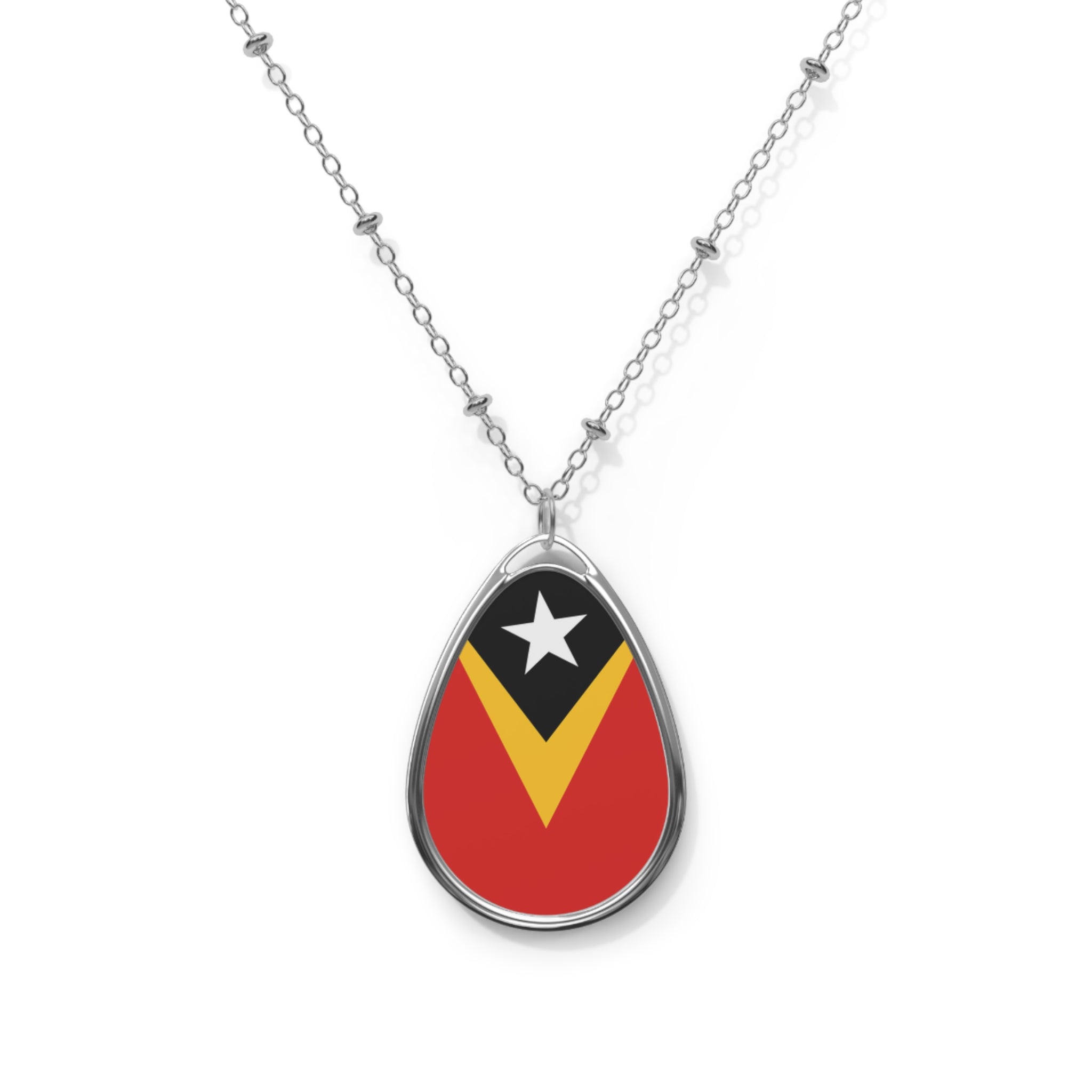 Timor Leste Flag Oval Necklace
