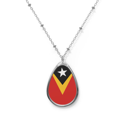 Timor Leste Flag Oval Necklace