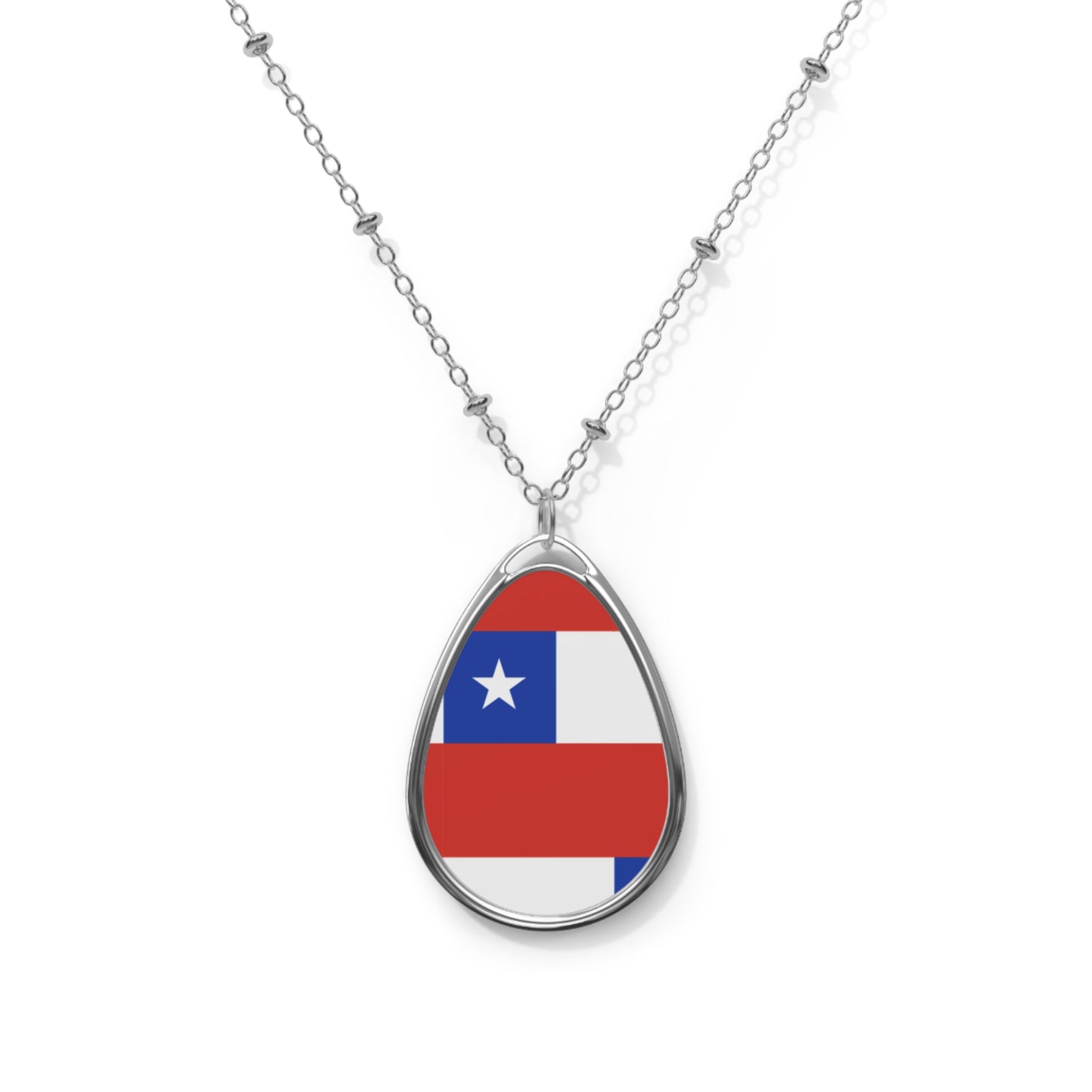 Chile Flag Oval Necklace | Chilean Heritage Jewelry | Rep Ya Flag