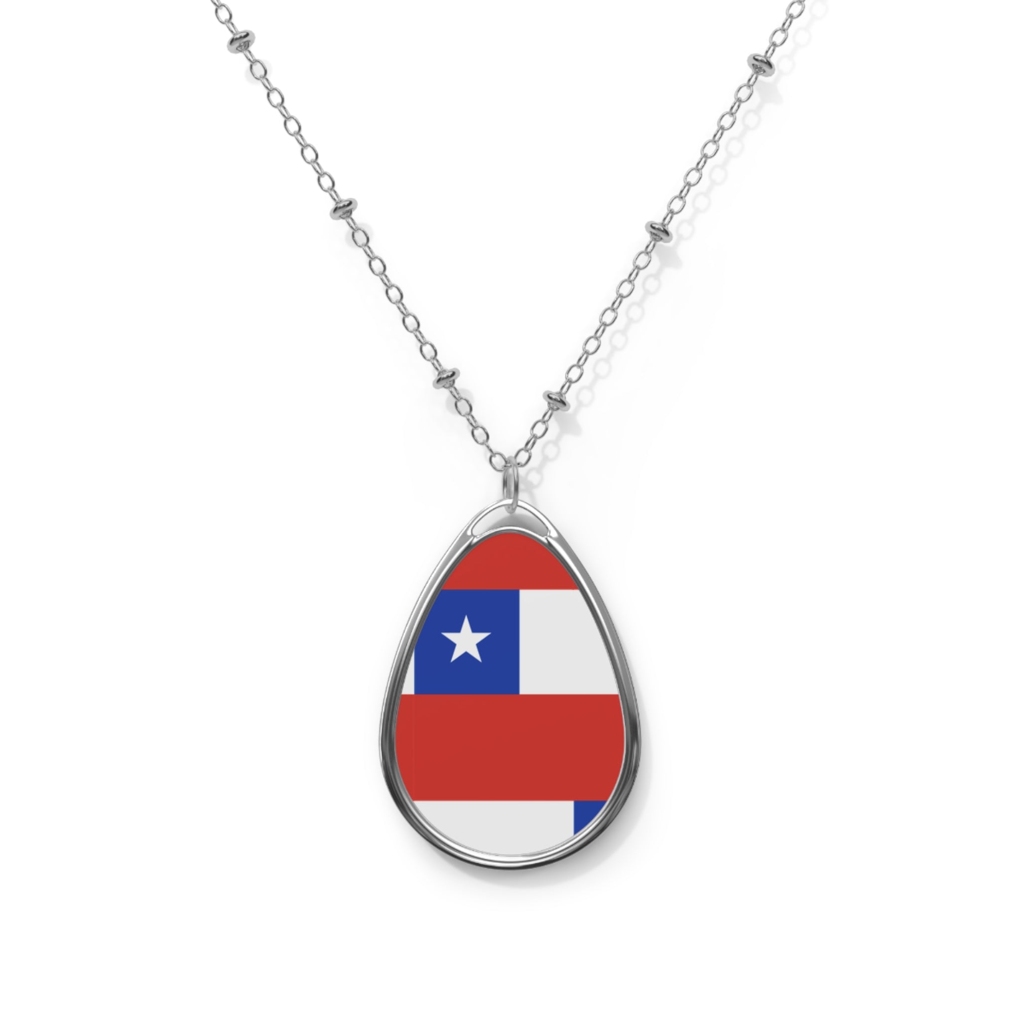 Chile Flag Oval Necklace | Chilean Heritage Jewelry | Rep Ya Flag