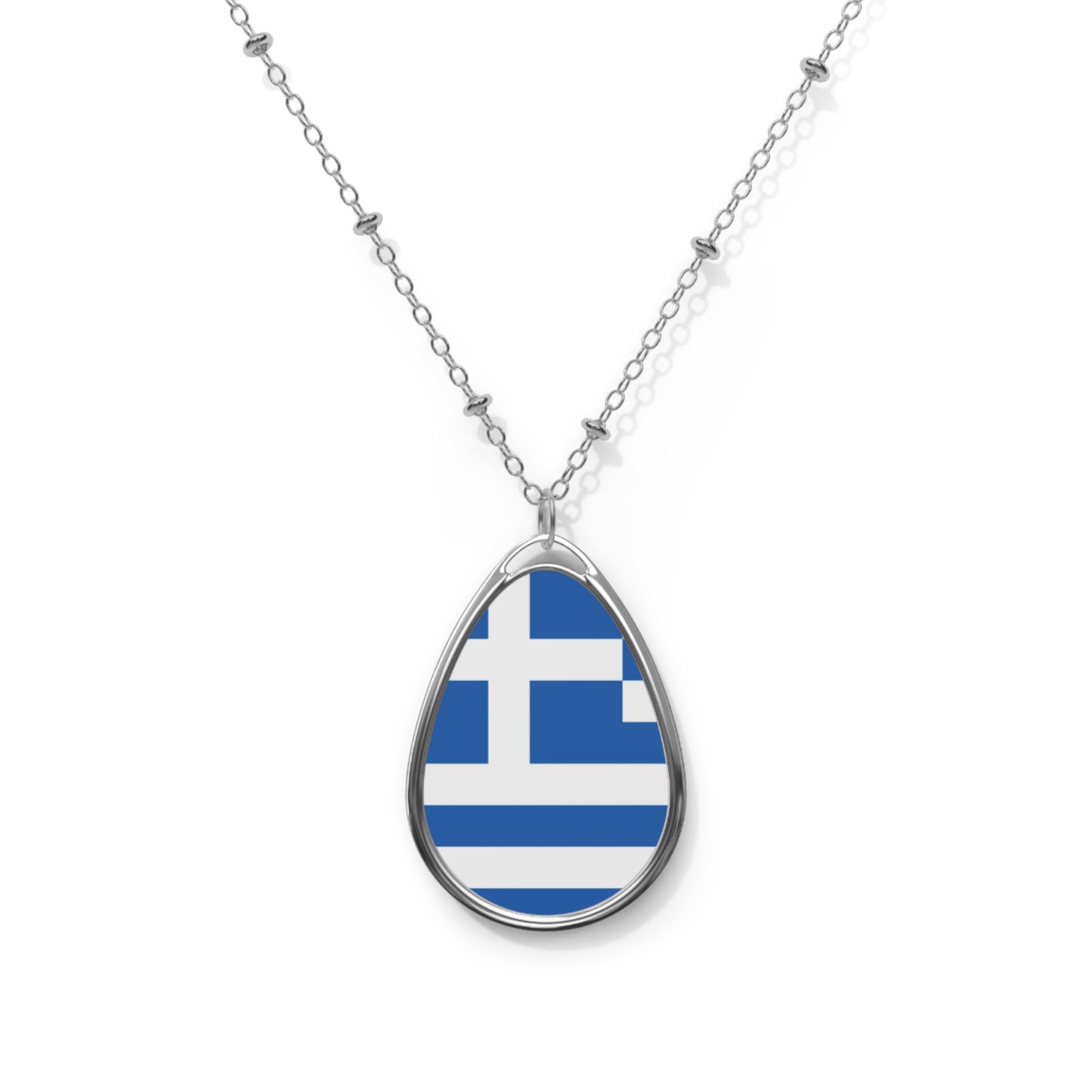 Greece Flag Oval Necklace | Greek Heritage Pendant | Rep Ya Flag