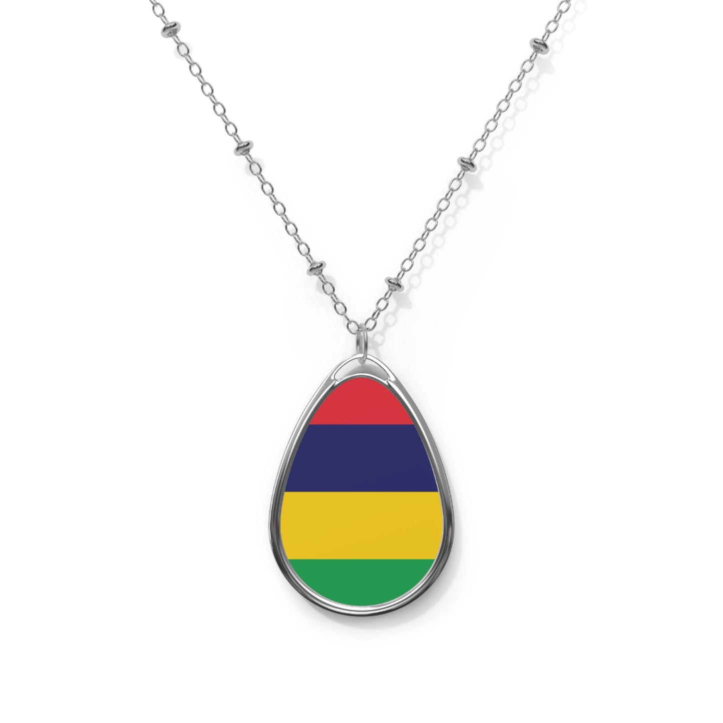 Mauritius Flag Oval Necklace | Mauritian Heritage Jewelry | Rep Ya Flag Pendant Necklace