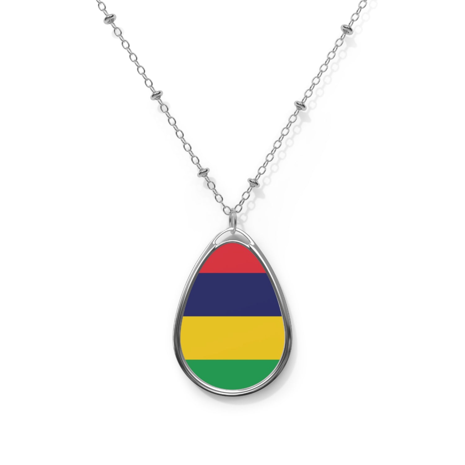 Mauritius Flag Oval Necklace | Mauritian Heritage Jewelry | Rep Ya Flag Pendant Necklace