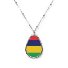 Mauritius Flag Oval Necklace | Mauritian Heritage Jewelry | Rep Ya Flag Pendant Necklace