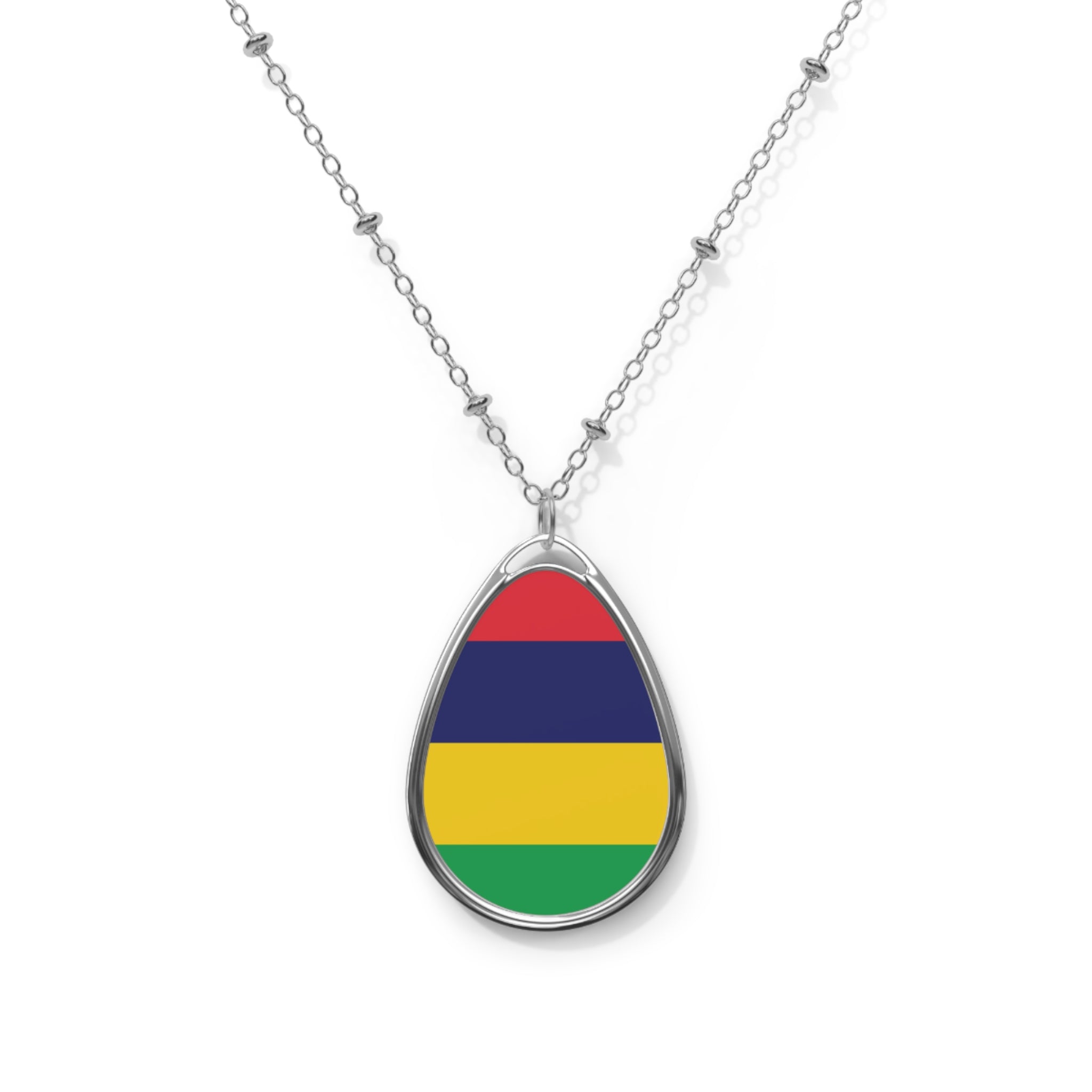Mauritius Flag Oval Necklace | Mauritian Heritage Jewelry | Rep Ya Flag Pendant Necklace