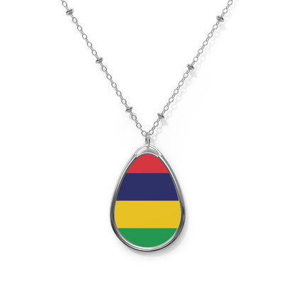 Mauritius Flag Oval Necklace | Mauritian Heritage Jewelry | Rep Ya Flag Pendant Necklace