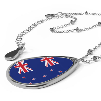 New Zealand Flag Oval Necklace | Kiwi Flag Pendant | Heritage Jewelry | Cultural Gift | Rep Ya Flag