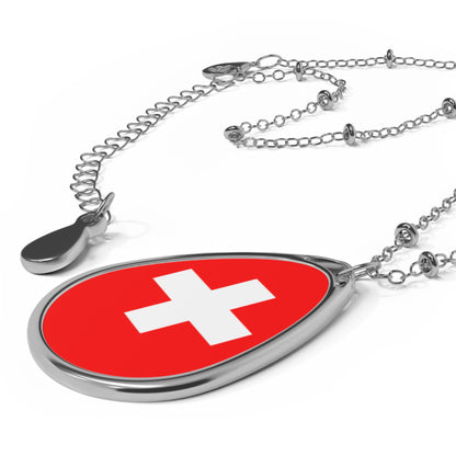 Switzerland Flag Oval Necklace