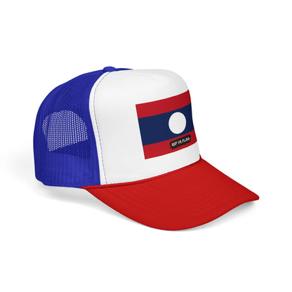 Laos Flag Foam Trucker Hat | Laotian Pride Snapback Cap | Rep Ya Flag